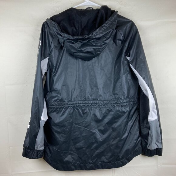 Adidas Women Sz S Black Wind‎ Breaker Zip Up Hooded Jacket Cinched Waist - Picture 9 of 11